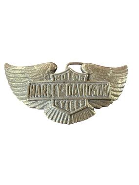 Harley-Davidson Gold Brass Tone Winged Shield Belt Buckle Vintage Bikercore Edgy